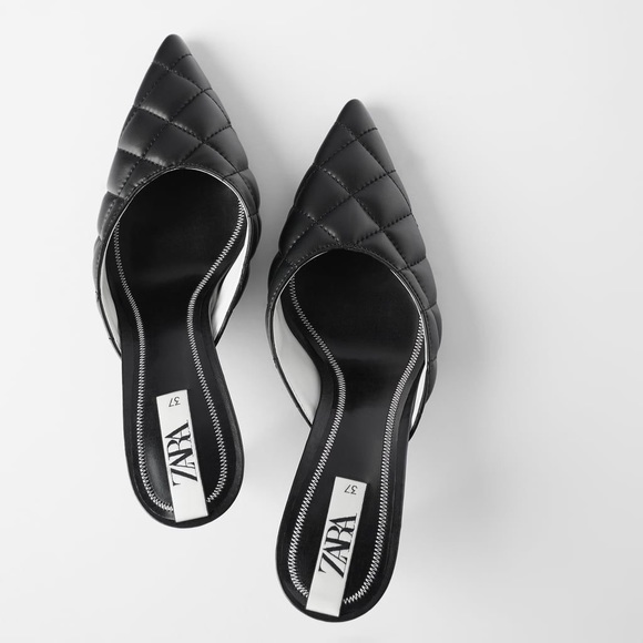 NWT 🖤 Zara Leather Quilted Mule Heel 40 9 - Picture 2 of 8